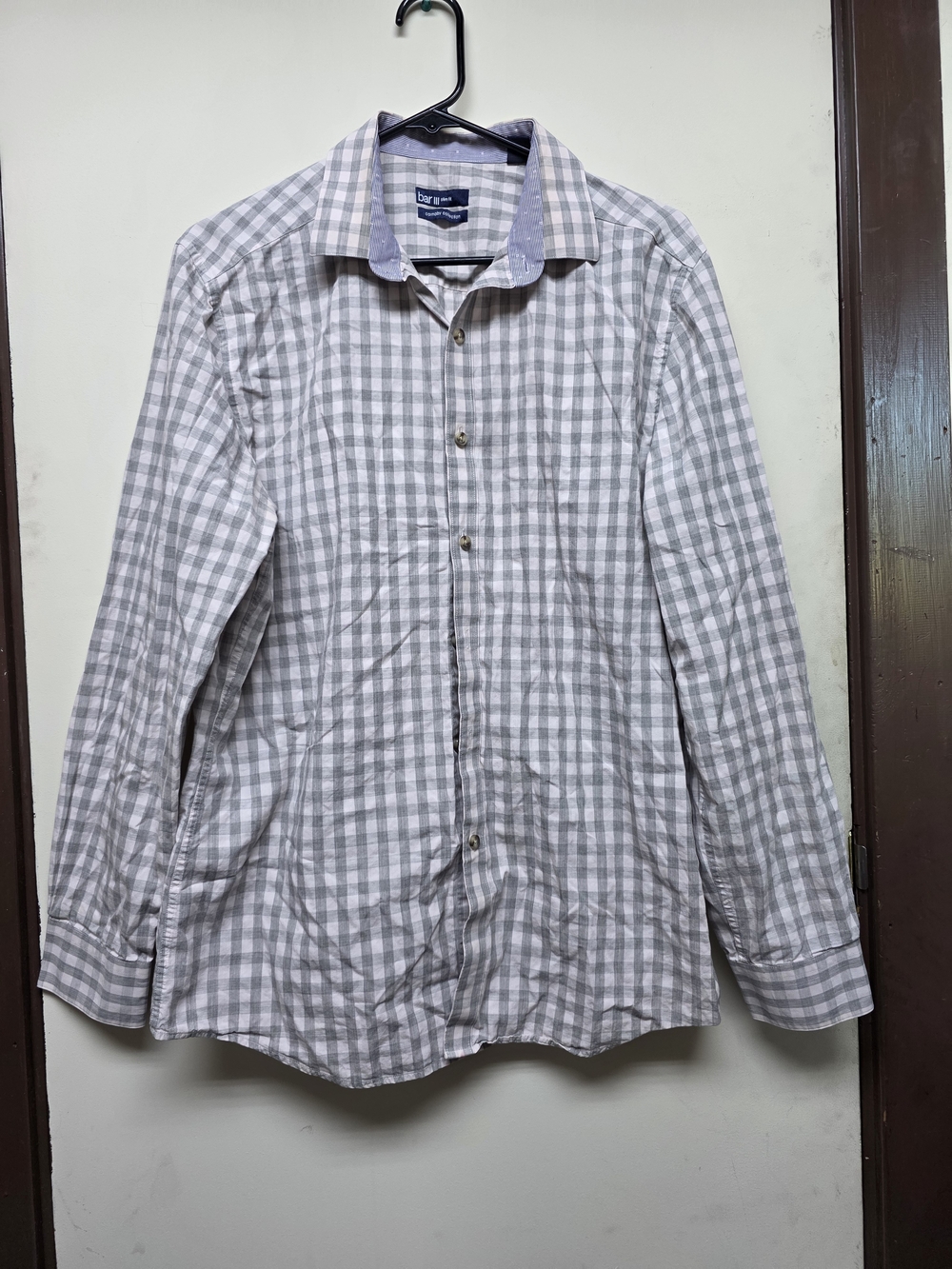 Bar III Gray and White Check Dress Shirt